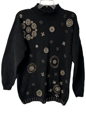 Vintage Victoria Jones Black Beaded Sweater, size Large
